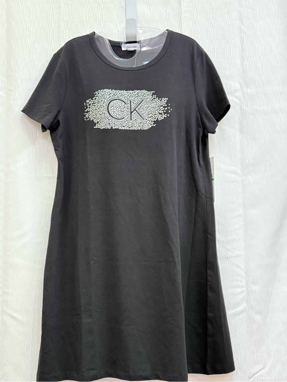 Calvin Klein Black T-Shirt Dress with Silver Studded CK